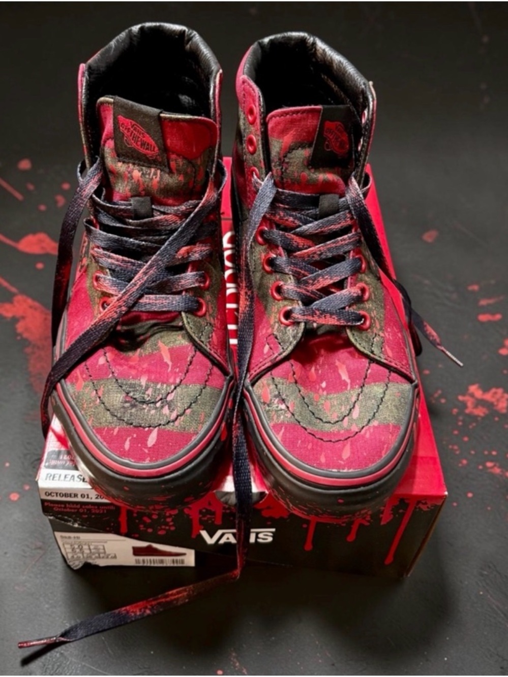 Vans “Nightmare on Elm Street” High-Top Sneakers with blood splatters! New! - Picture 4 of 13